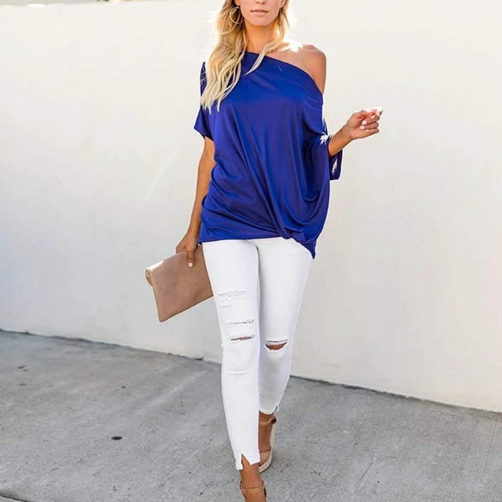 New Oversized Off Shoulder Twist Knot Top - Picture 3 of 9